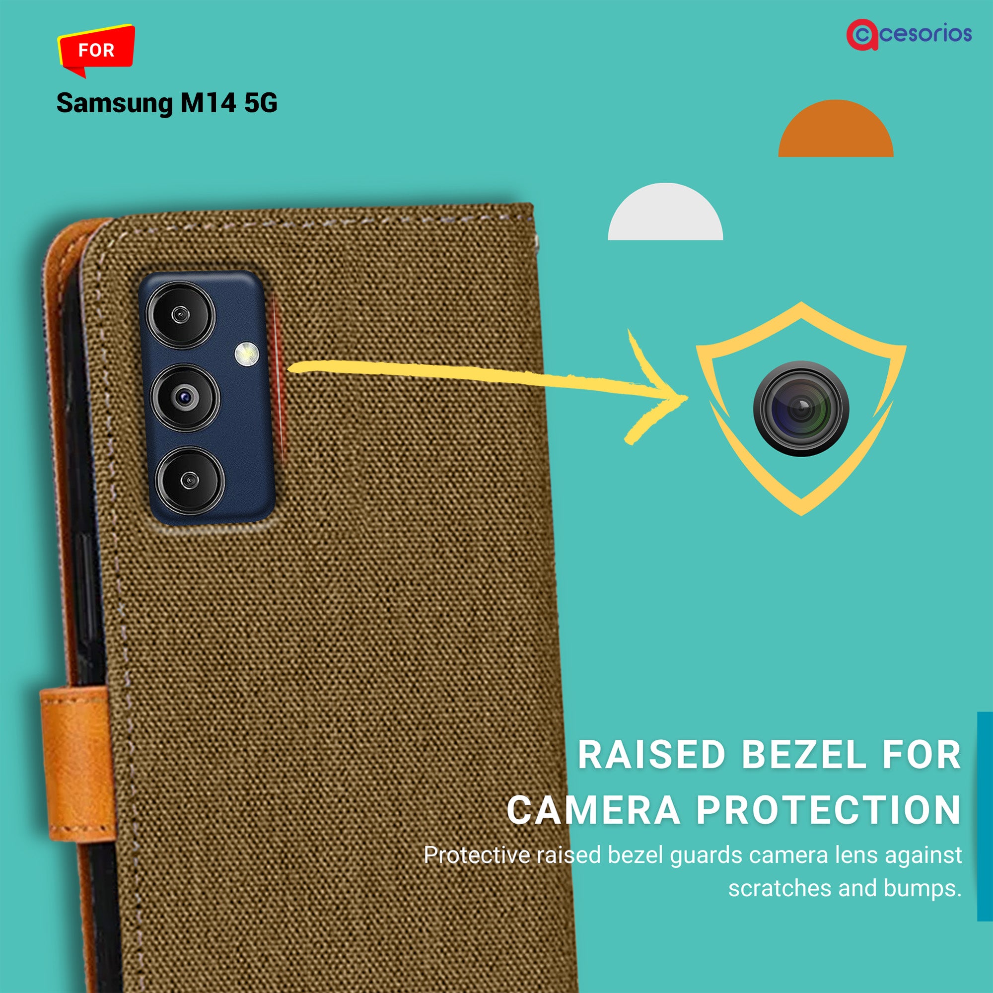 Accesorios Samsung M14 5G denim flip cover – Dark Brown – Image 2 #color_dark brown