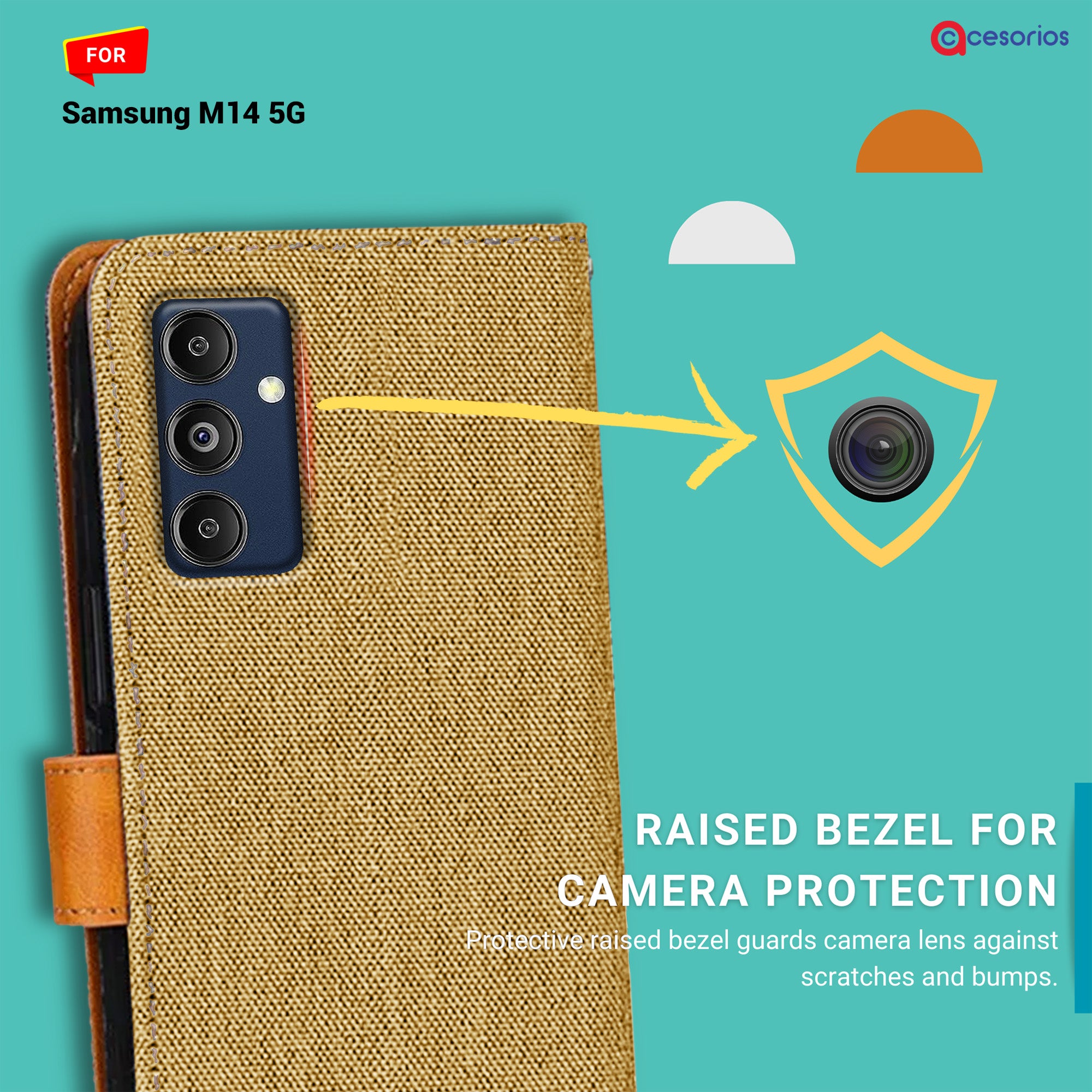 Accesorios Samsung M14 5G denim flip cover – Light Brown – Image 2 #color_light brown