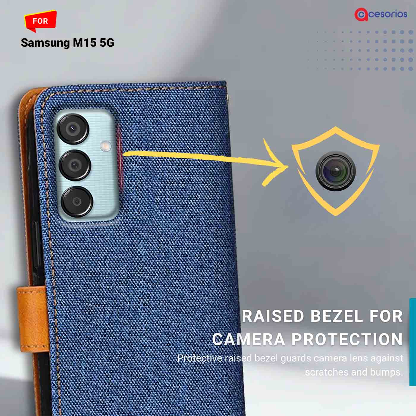 Denim & Leather back panel — Samsung M15 5G in Blue mobile case