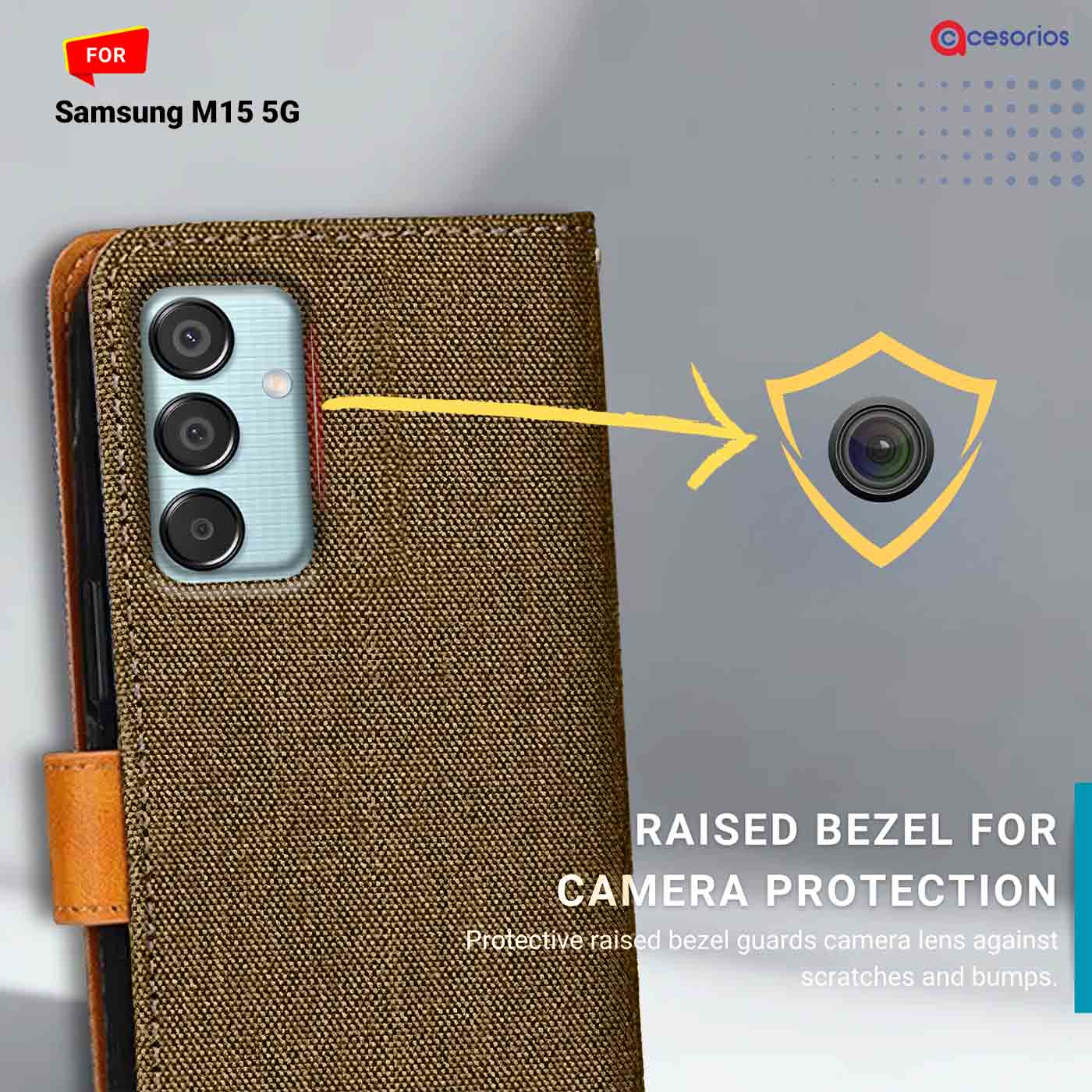 Denim & Leather back panel — Samsung M15 5G in Dark Brown mobile case