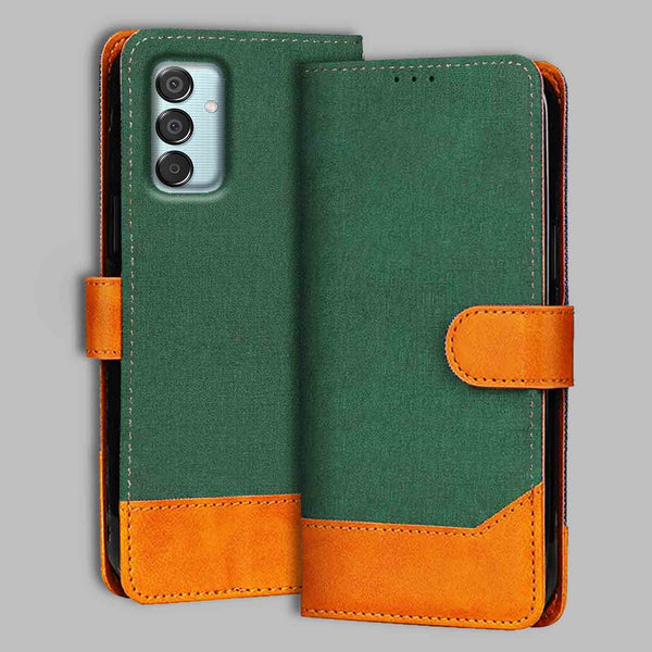 Samsung M15 5G Flip Cover — Chambray, Forest Green after a year of daily use