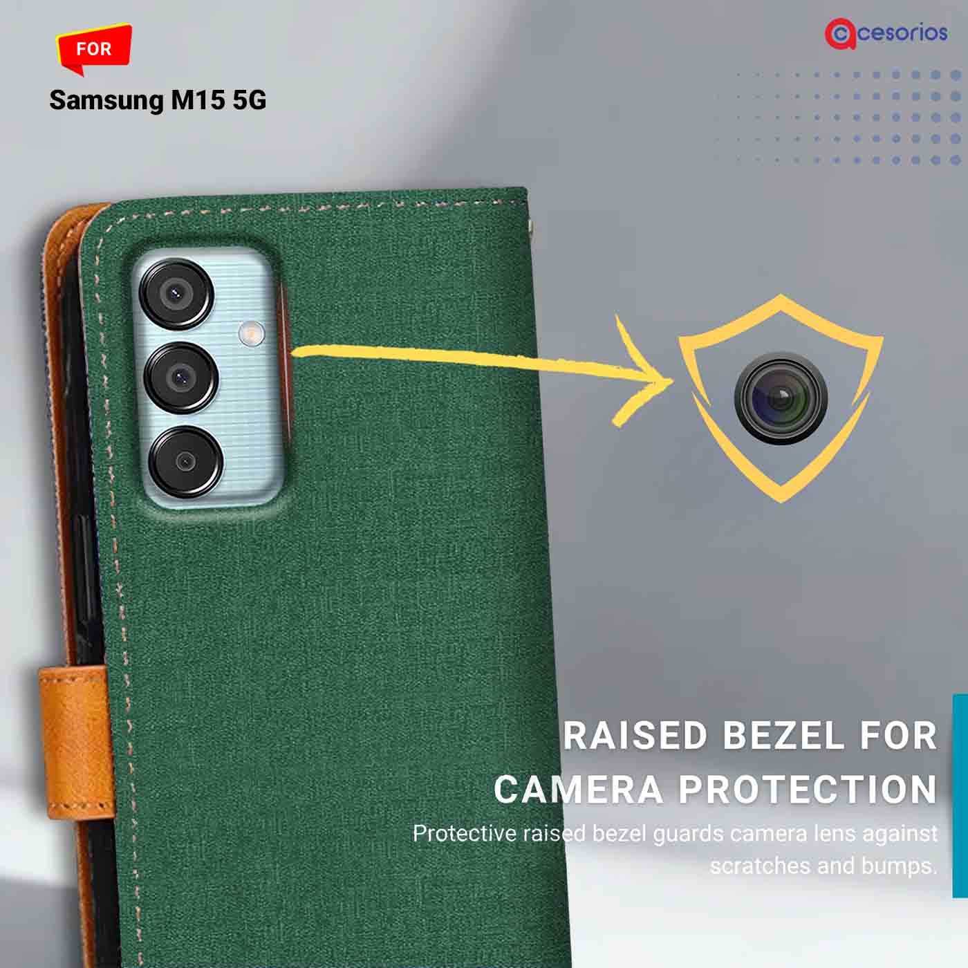 Canvas & Suede back panel — Samsung M15 5G in Green mobile case