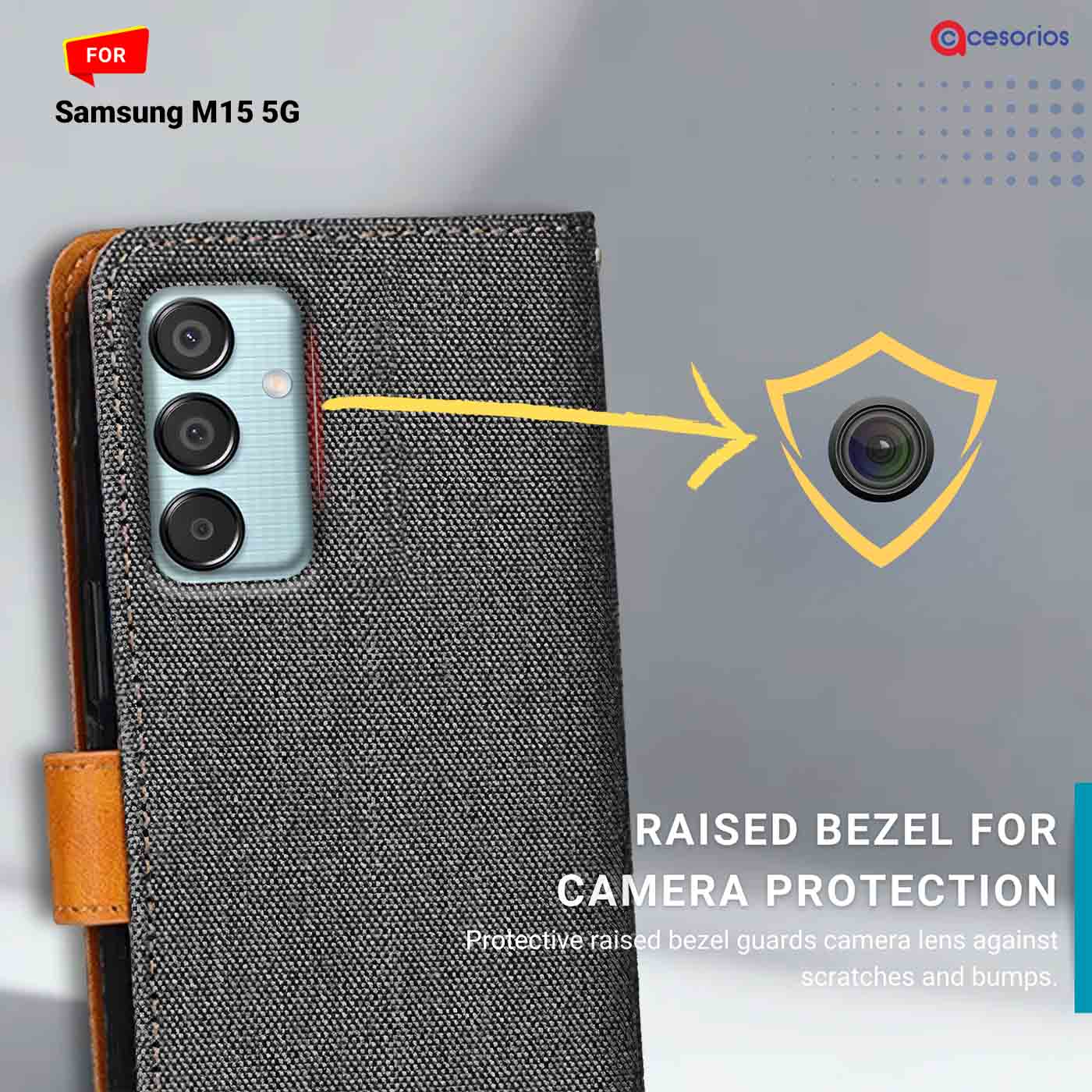 Denim & Leather back panel — Samsung M15 5G in Grey mobile case