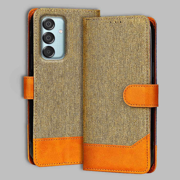 Samsung M15 5G Flip Cover — Denim, Camel Beige after a year of daily use