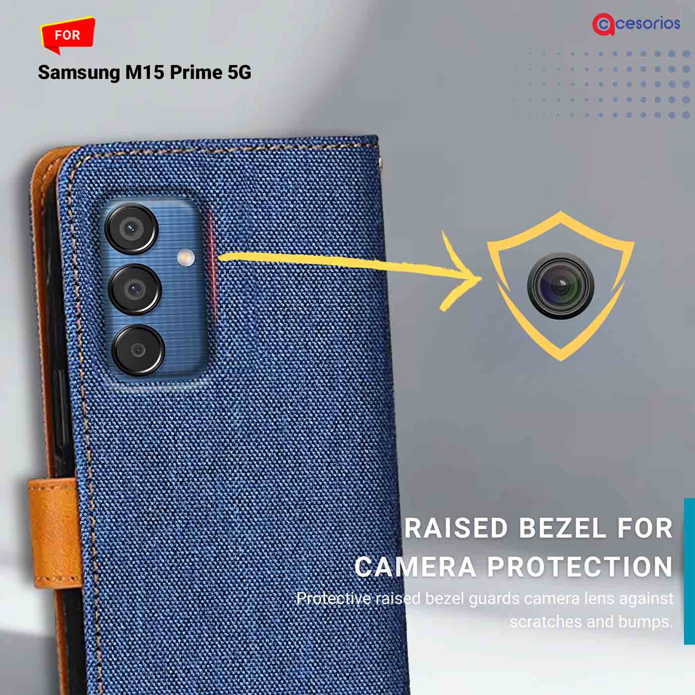 Denim & Leather back panel — Samsung M15 Prime 5G in Blue mobile case