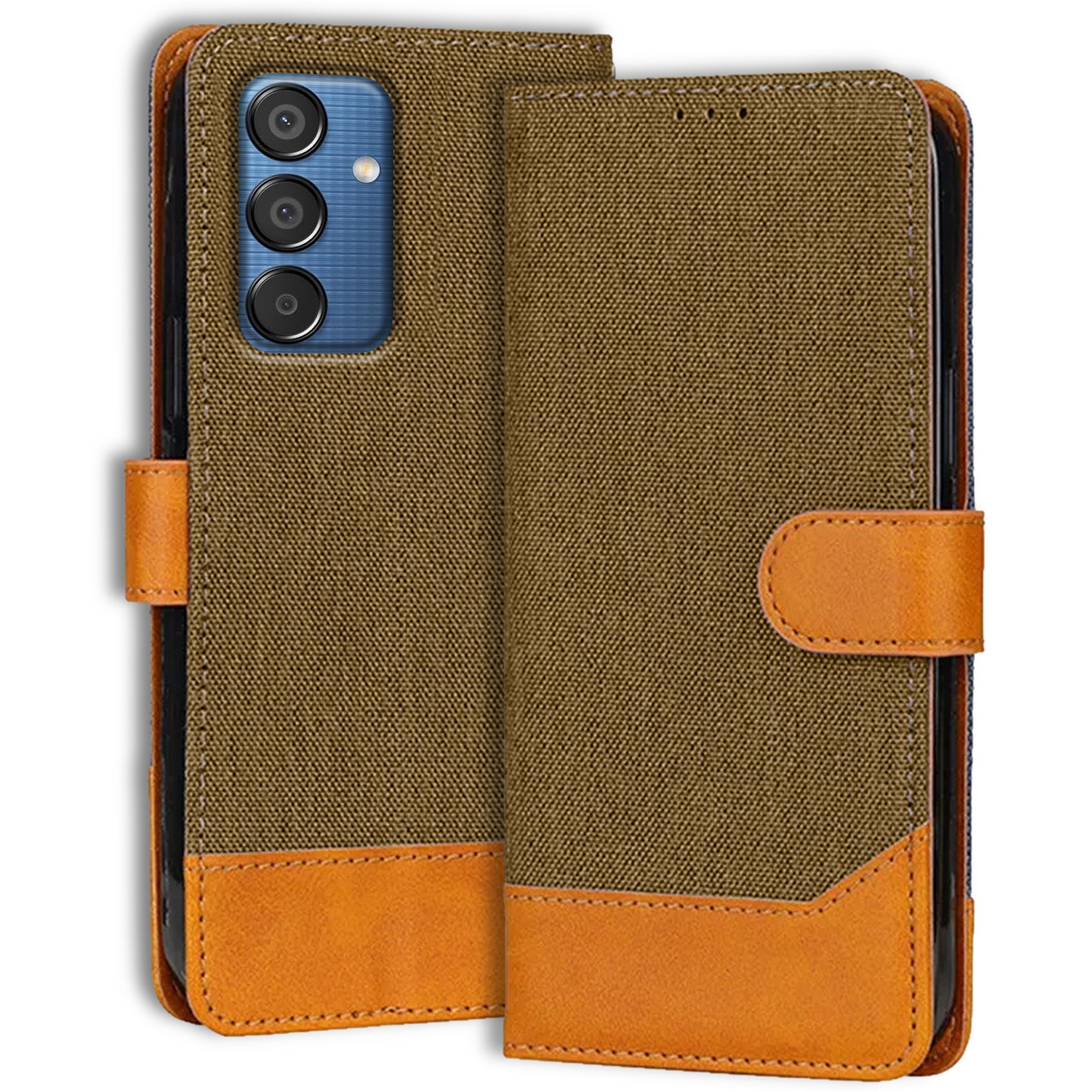 Accesorios Samsung M15 Prime 5G denim flip cover – Dark Brown – Image 1 #color_dark brown