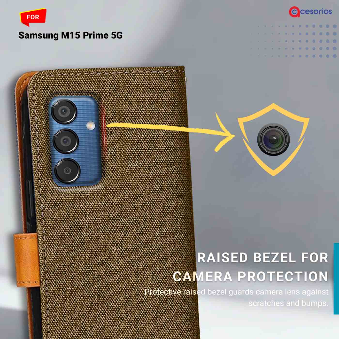Denim & Leather back panel — Samsung M15 Prime 5G in Dark Brown mobile case