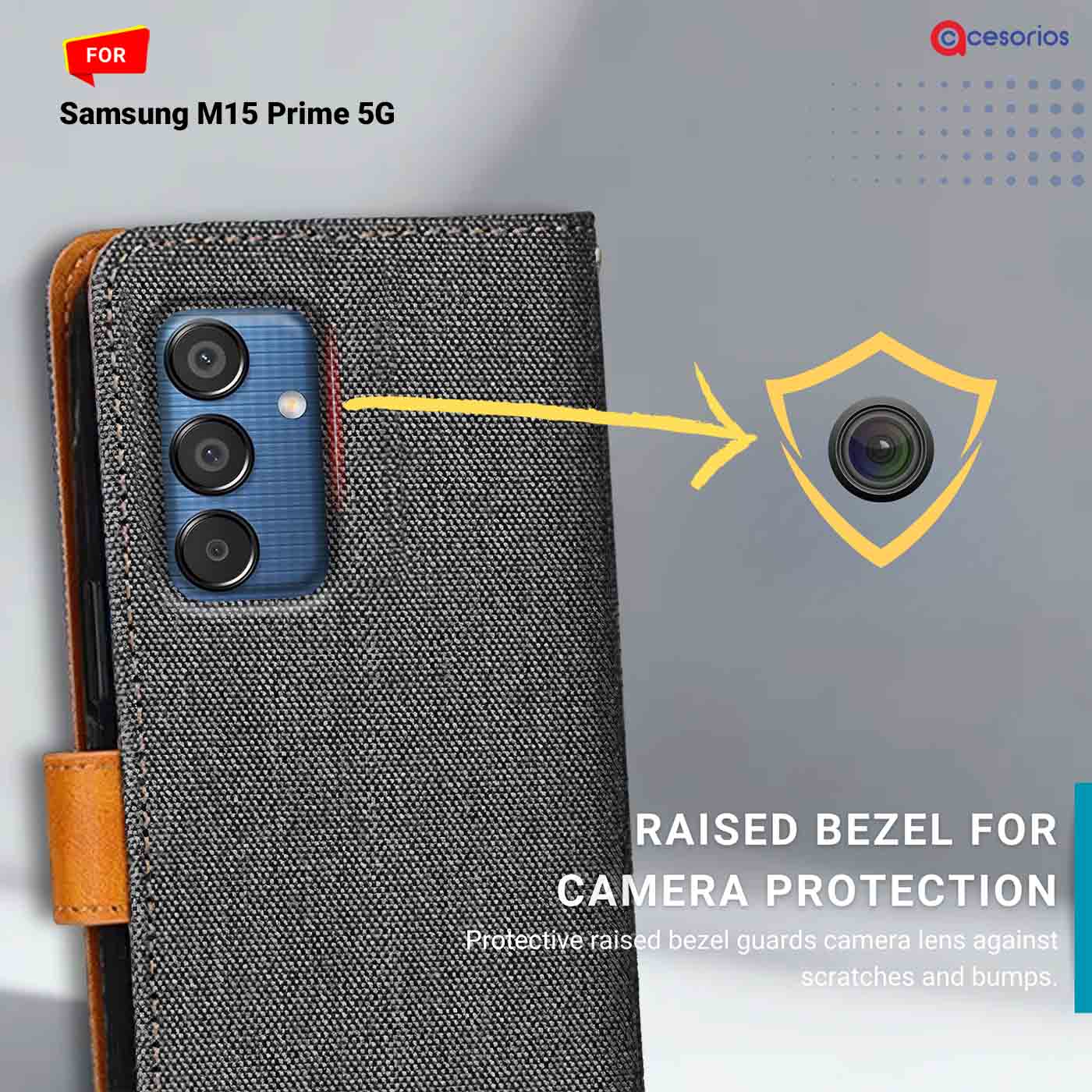 Accesorios Samsung M15 Prime 5G denim flip cover – Grey – Image 2 #color_
