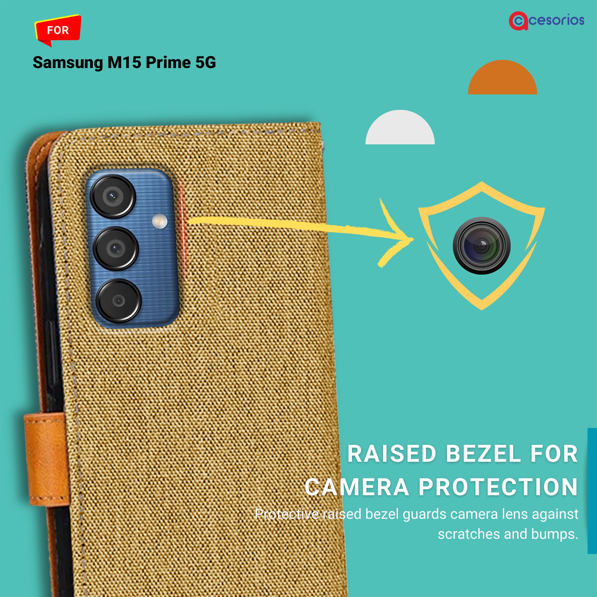 Accesorios Samsung M15 Prime 5G denim flip cover – Light Brown – Image 2 #color_light brown