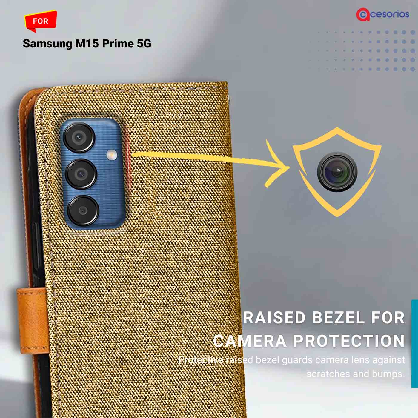Denim & Leather back panel — Samsung M15 Prime 5G in Light Brown mobile case