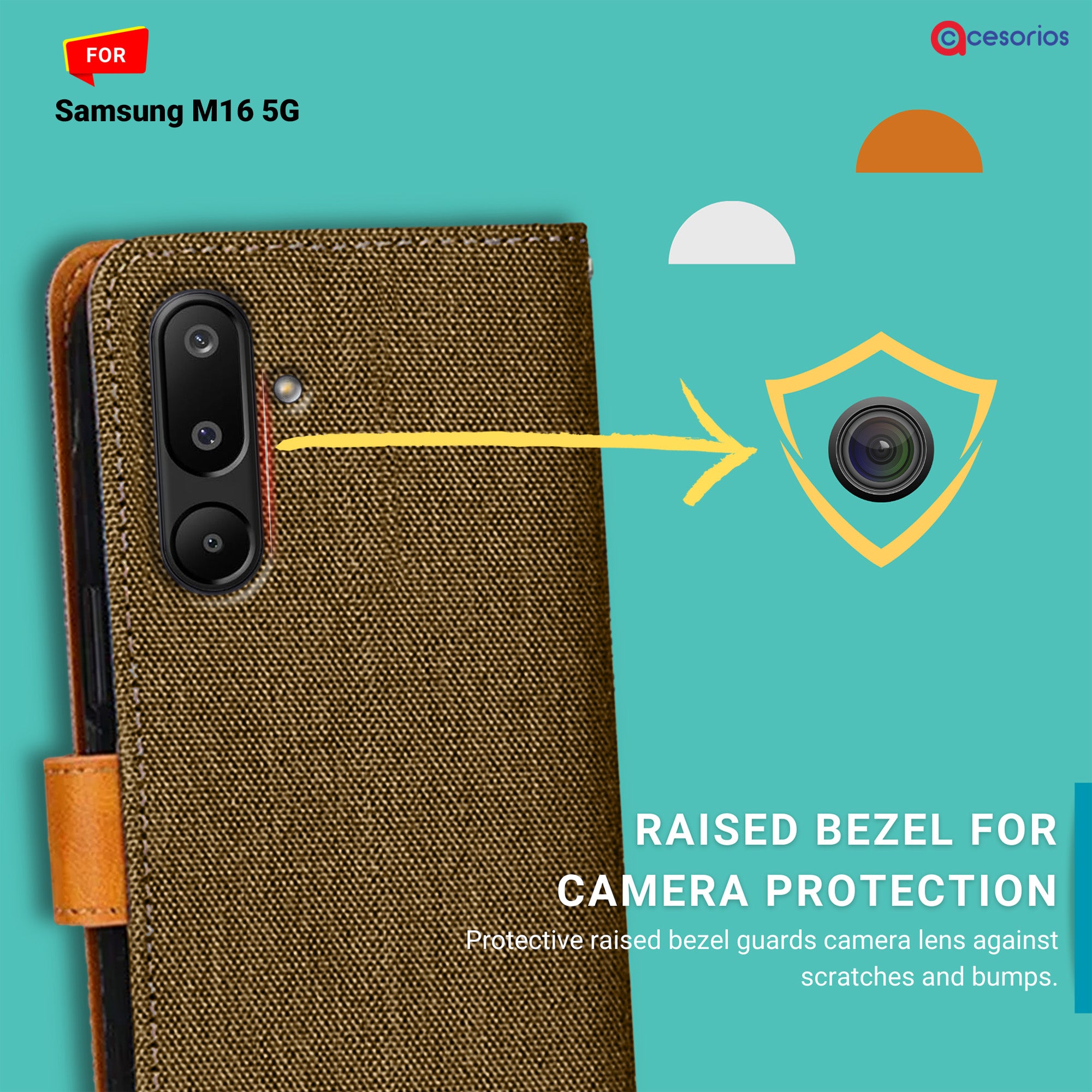 Accesorios Samsung M16 5G denim flip cover – Dark Brown – Image 2 #color_dark brown