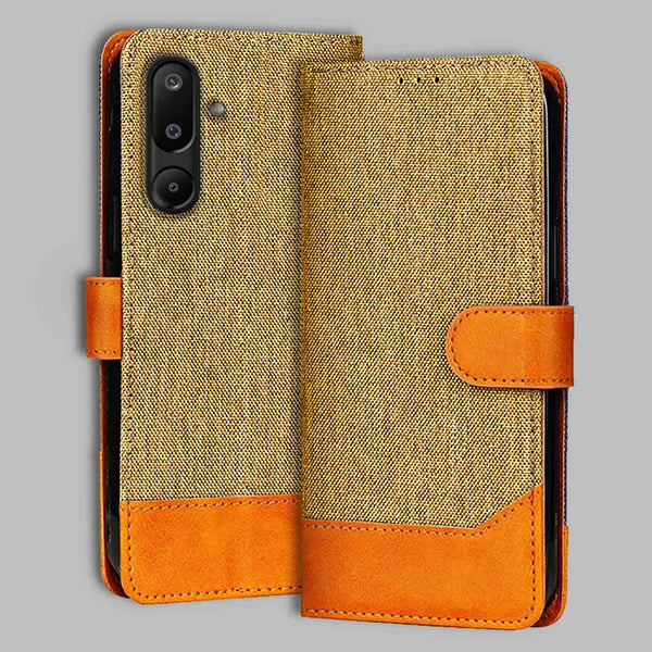 Samsung M16 5G Flip Cover — Denim, Camel Beige after a year of daily use