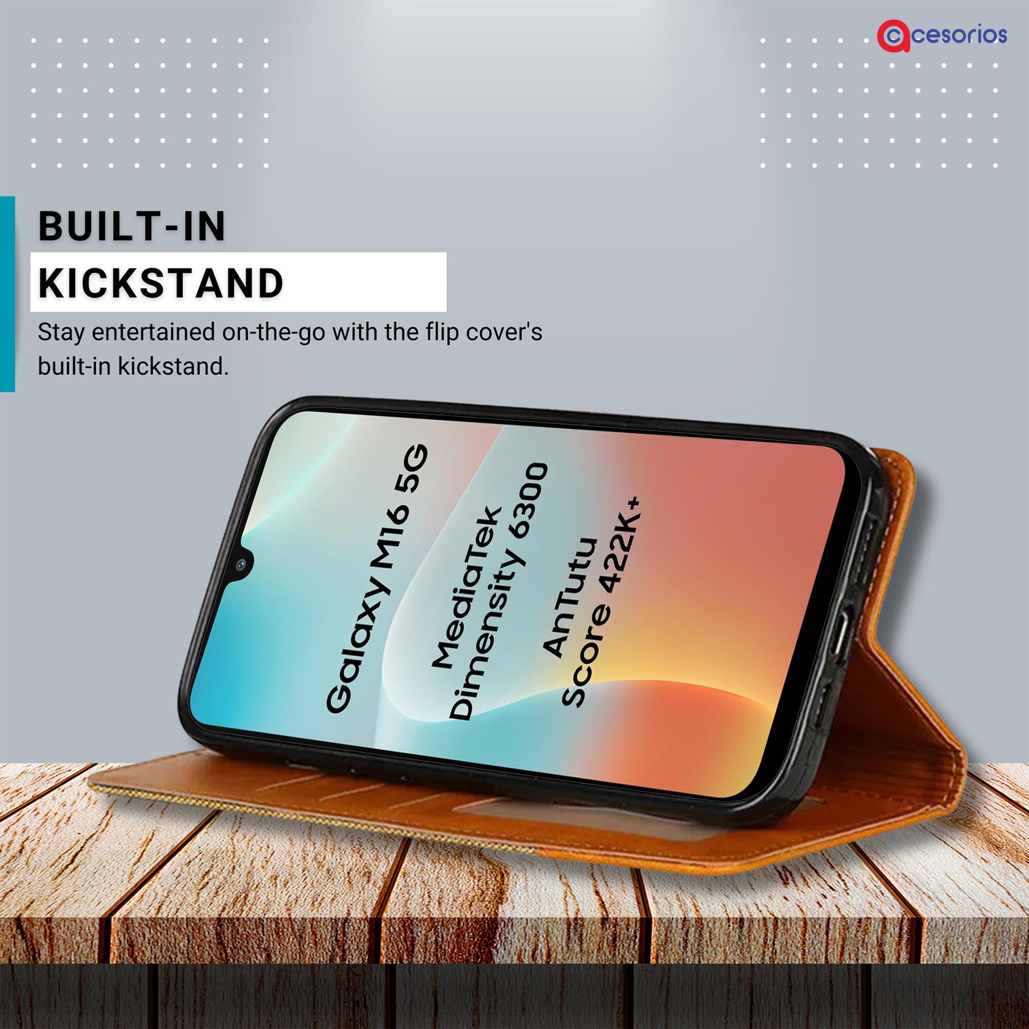 Accesorios Samsung M16 5G denim flip cover – Light Brown – Image 4 #color_light brown