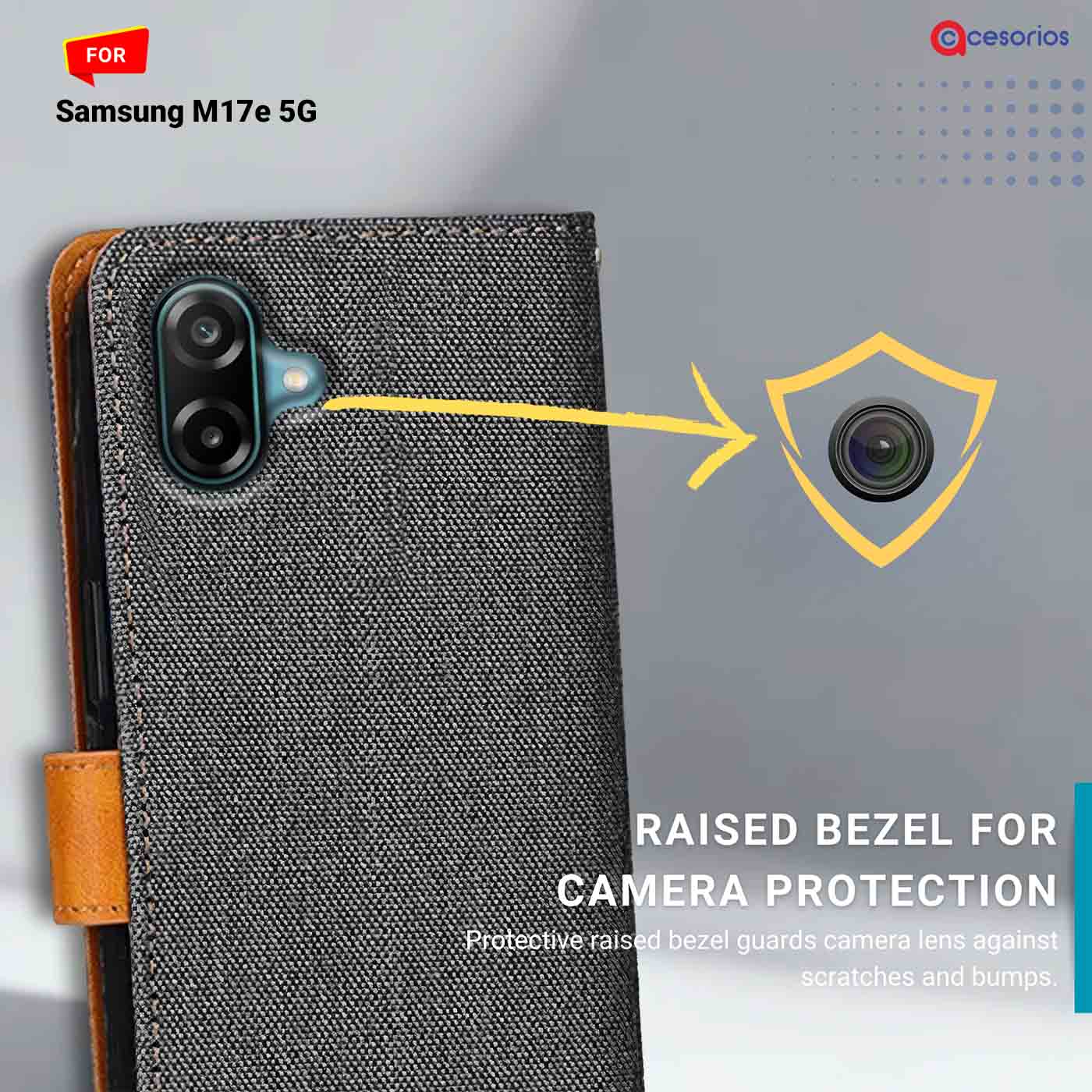 Denim & Leather back panel — Samsung M17E 5G in Grey mobile case