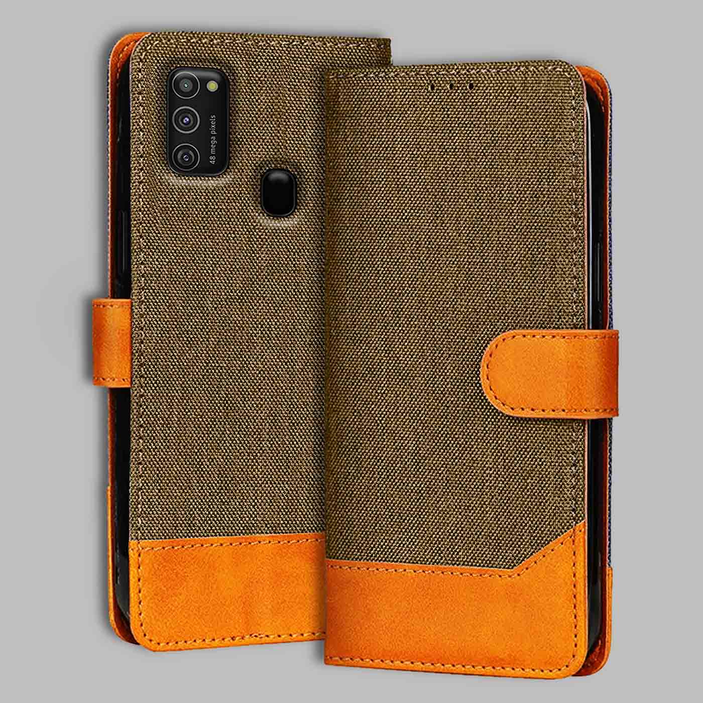 Accesorios Samsung M21 denim flip cover – Dark Brown – Image 1 #color_dark b