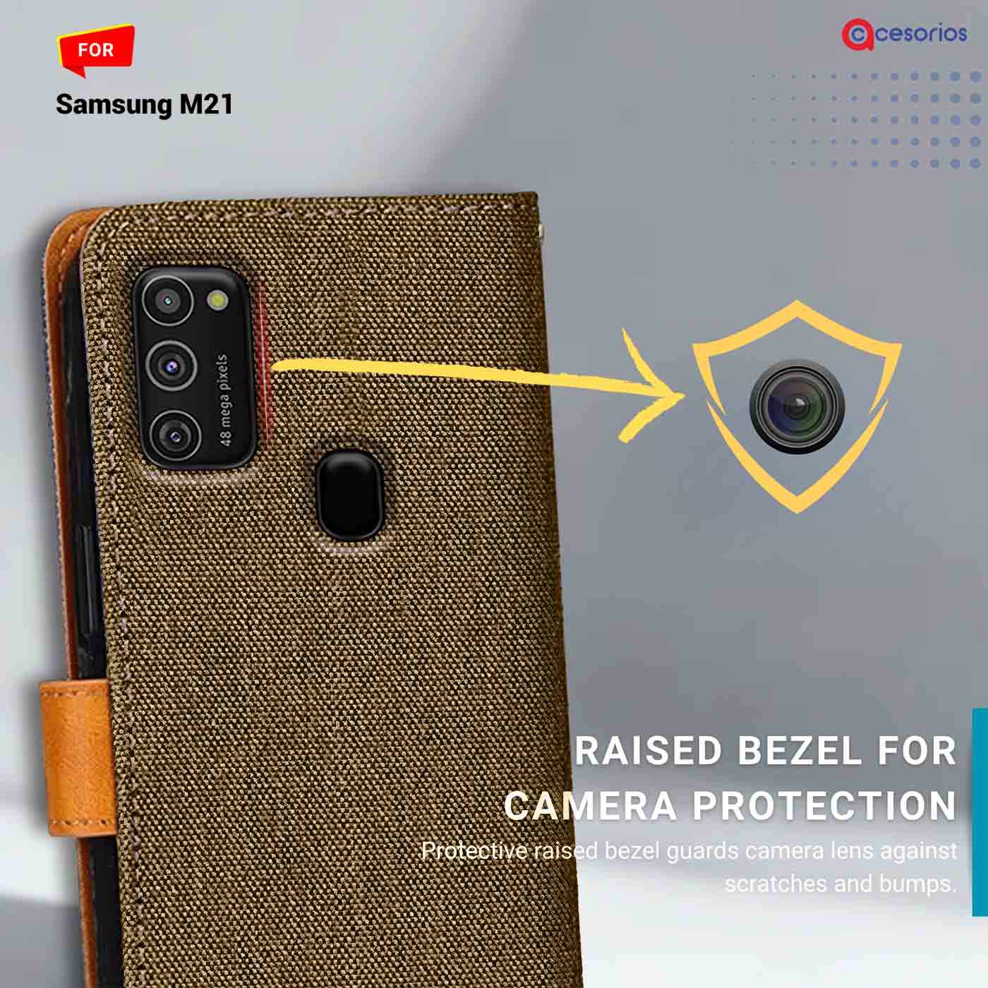Denim & Leather back panel — Samsung M21 in Dark Brown mobile case