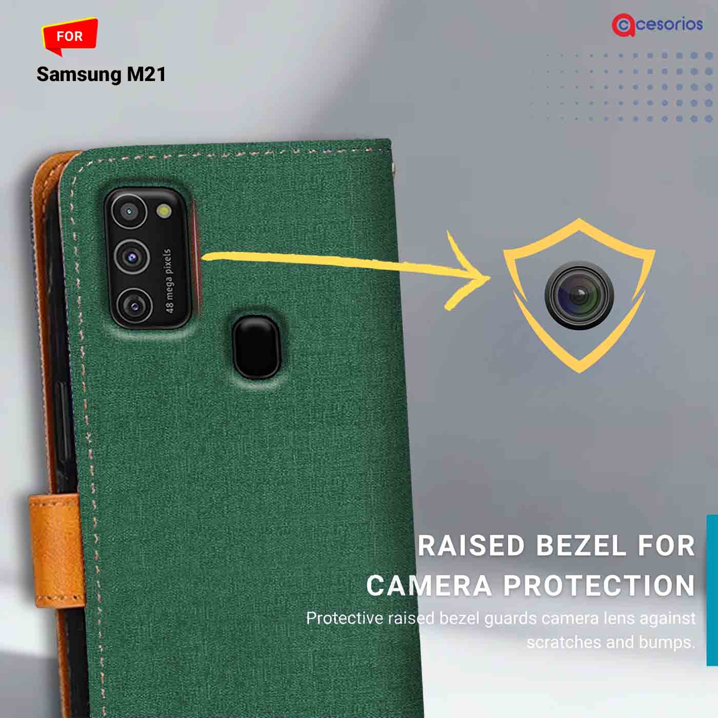 Accesorios Samsung M21 denim flip cover – Green – Image 2 #color_g