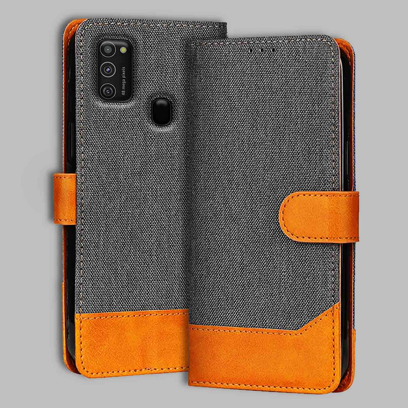 Accesorios Samsung M21 denim flip cover – Grey – Image 1 #color_