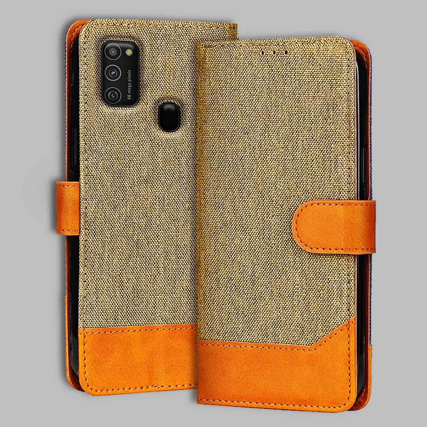 Accesorios Samsung M21 denim flip cover – Light Brown – Image 1 #color_light b