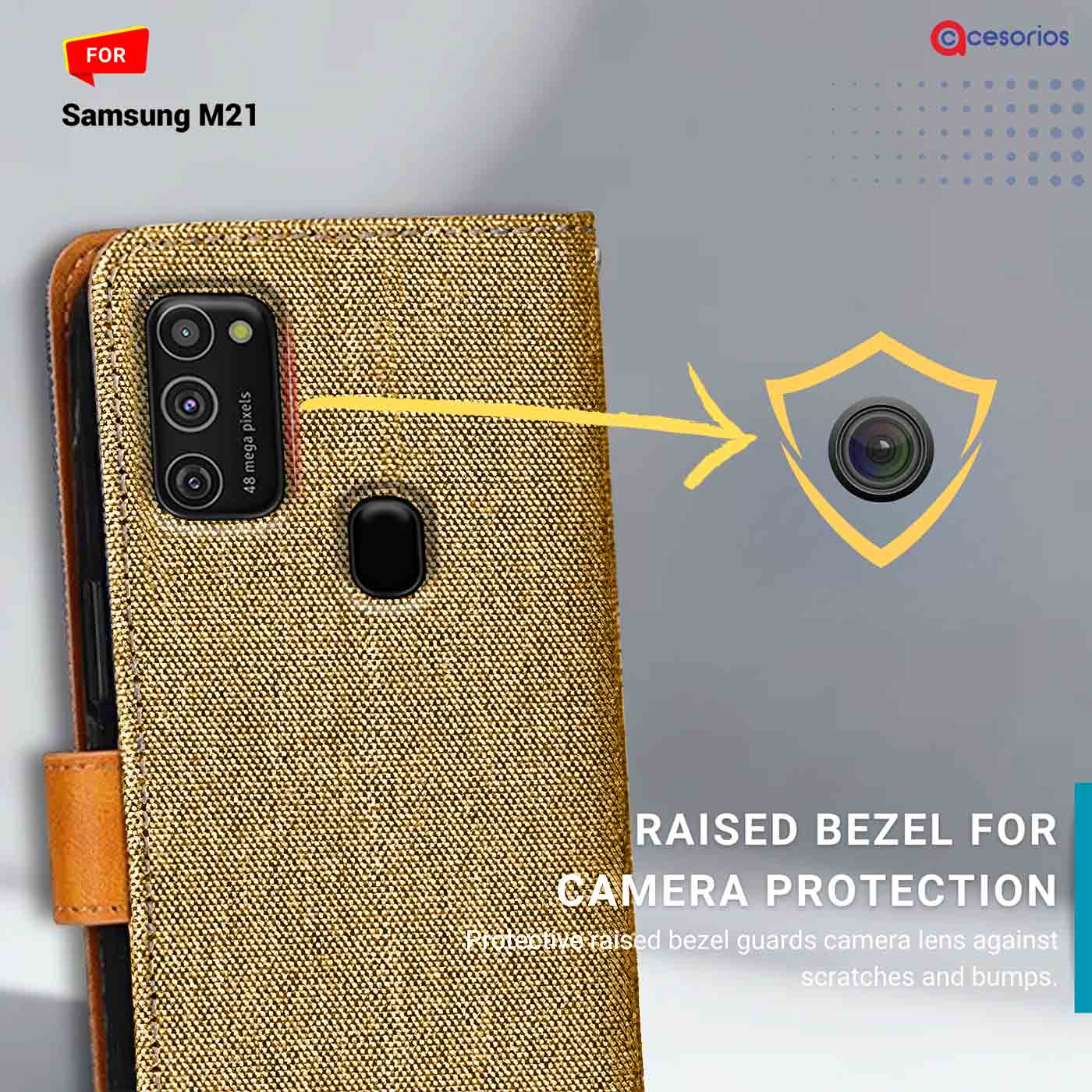 Accesorios Samsung M21 denim flip cover – Light Brown – Image 2 #color_light b