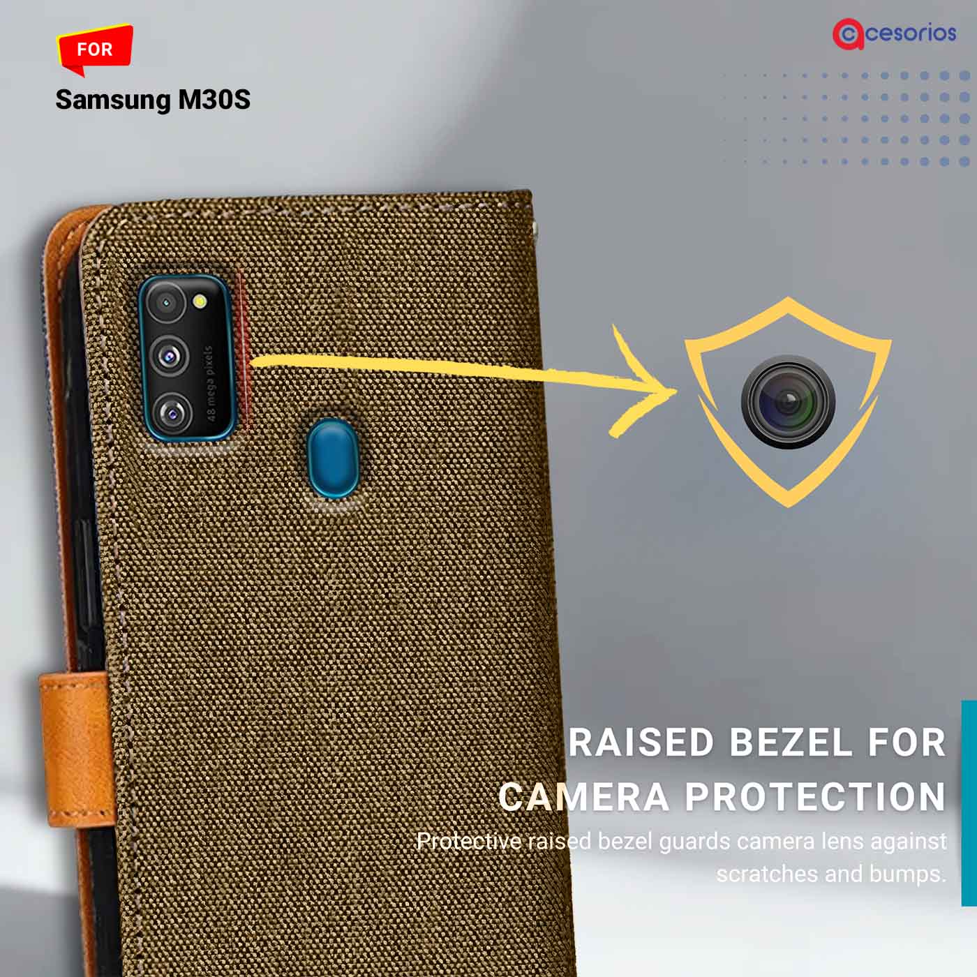 Denim & Leather back panel — Samsung M30S in Dark Brown mobile case