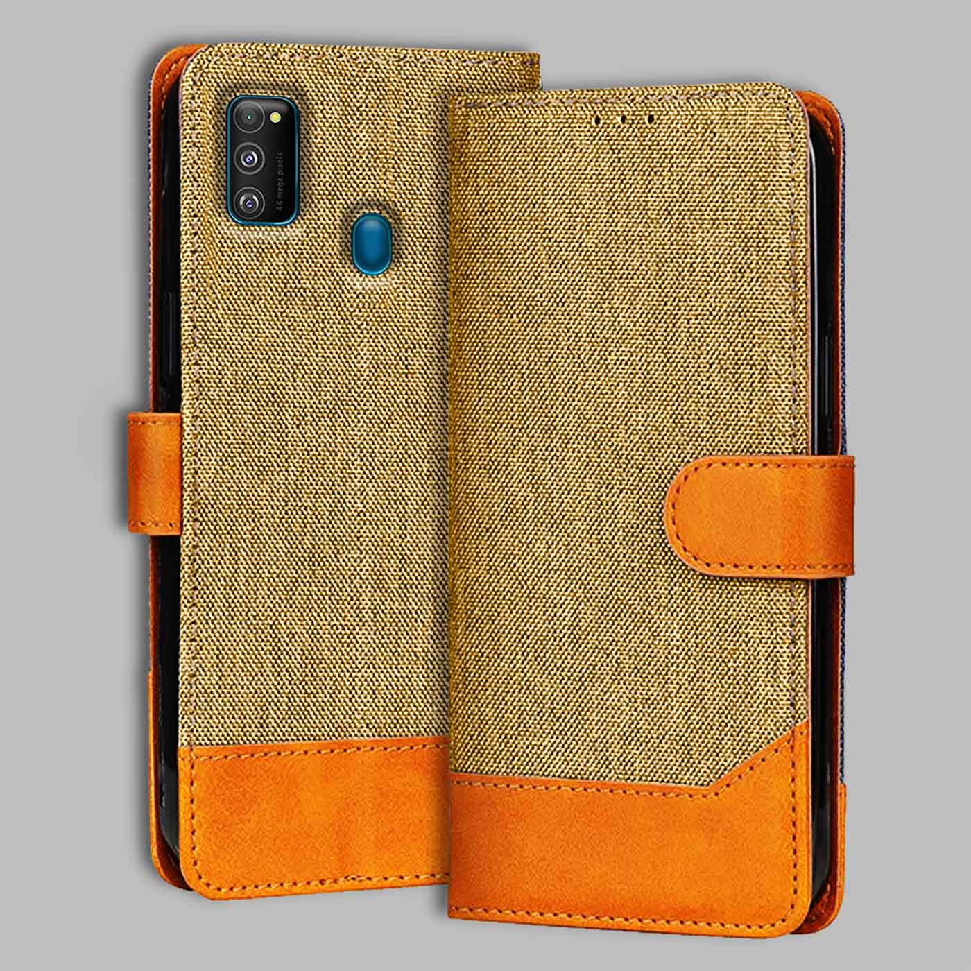 Samsung M30S flip cover in Light Brown — front view by Accesorios