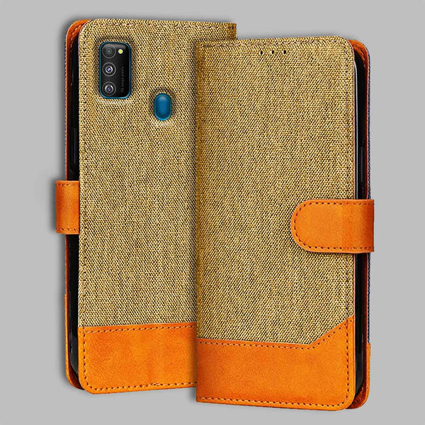 Samsung M30S Flip Cover — Denim, Camel Beige after a year of daily use