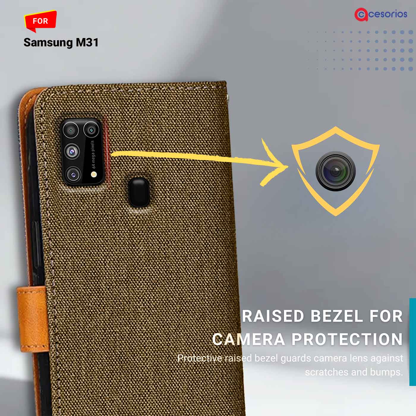 Denim & Leather back panel — Samsung M31 in Dark Brown mobile case