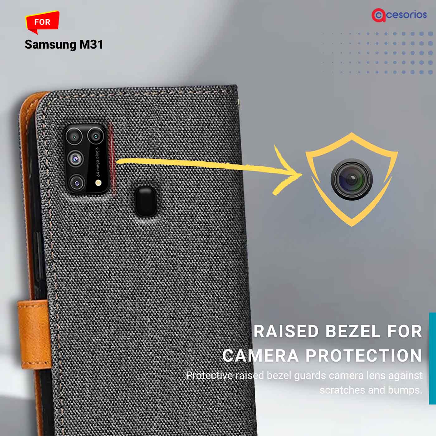 Denim & Leather back panel — Samsung M31 in Grey mobile case