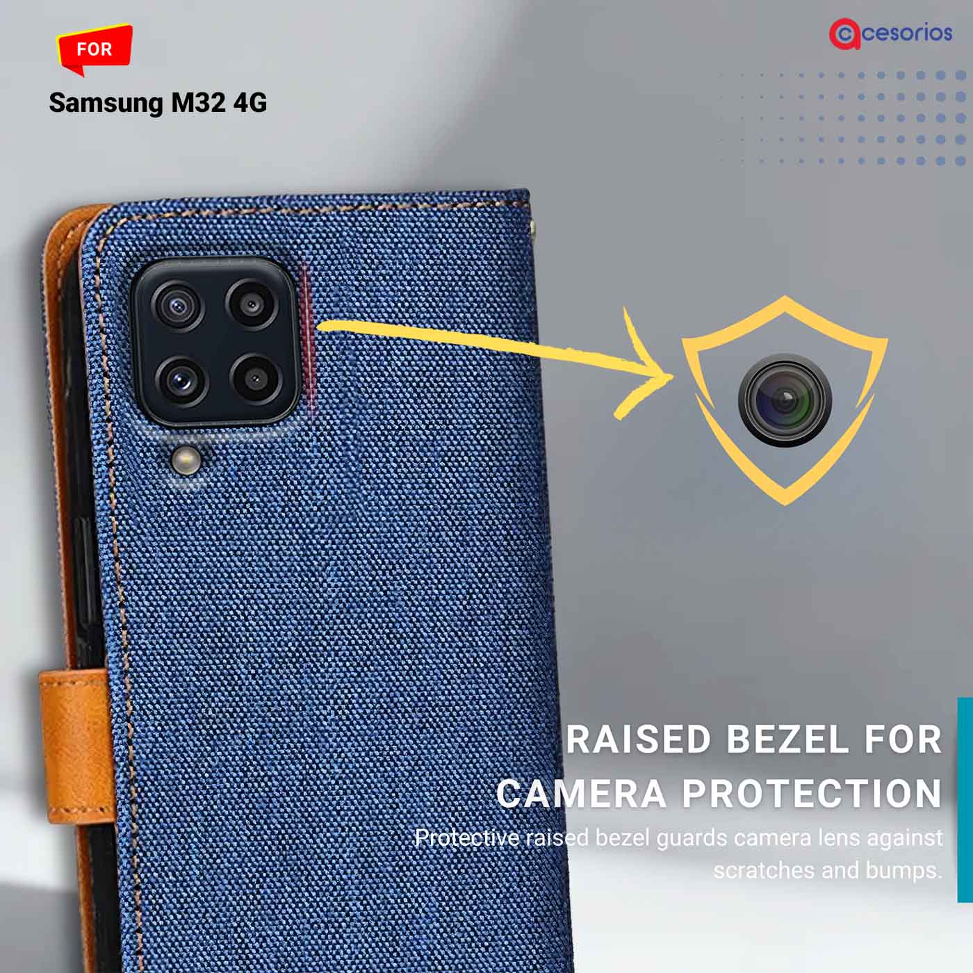 Denim & Leather back panel — Samsung M32 4G in Blue mobile case