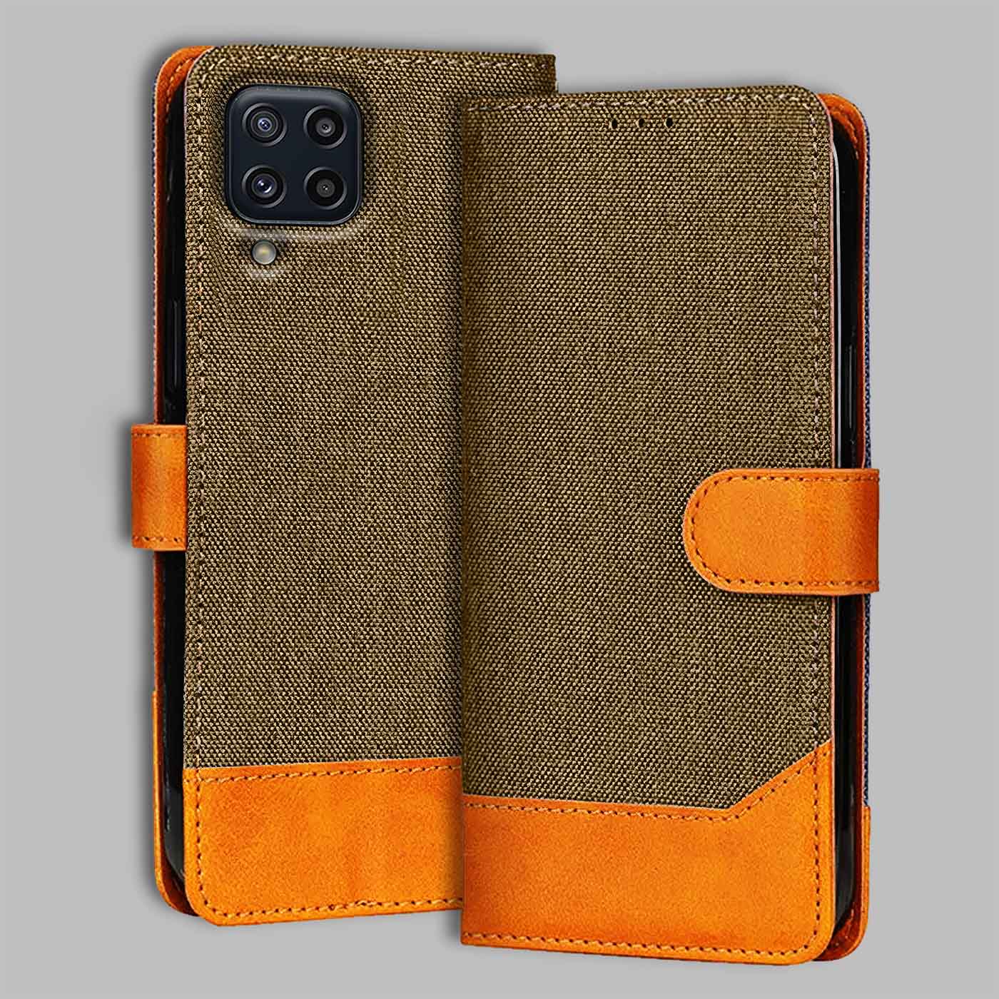 Accesorios Samsung M32 4G denim flip cover – Dark Brown – Image 1 #color_dark b