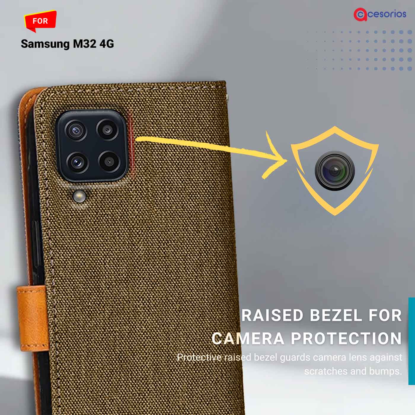 Denim & Leather back panel — Samsung M32 4G in Dark Brown mobile case