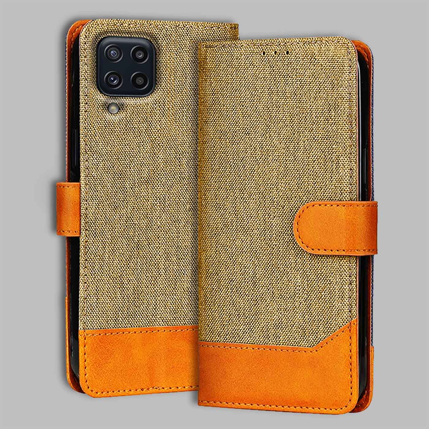 Accesorios Samsung M32 4G denim flip cover – Light Brown – Image 1 #color_light b