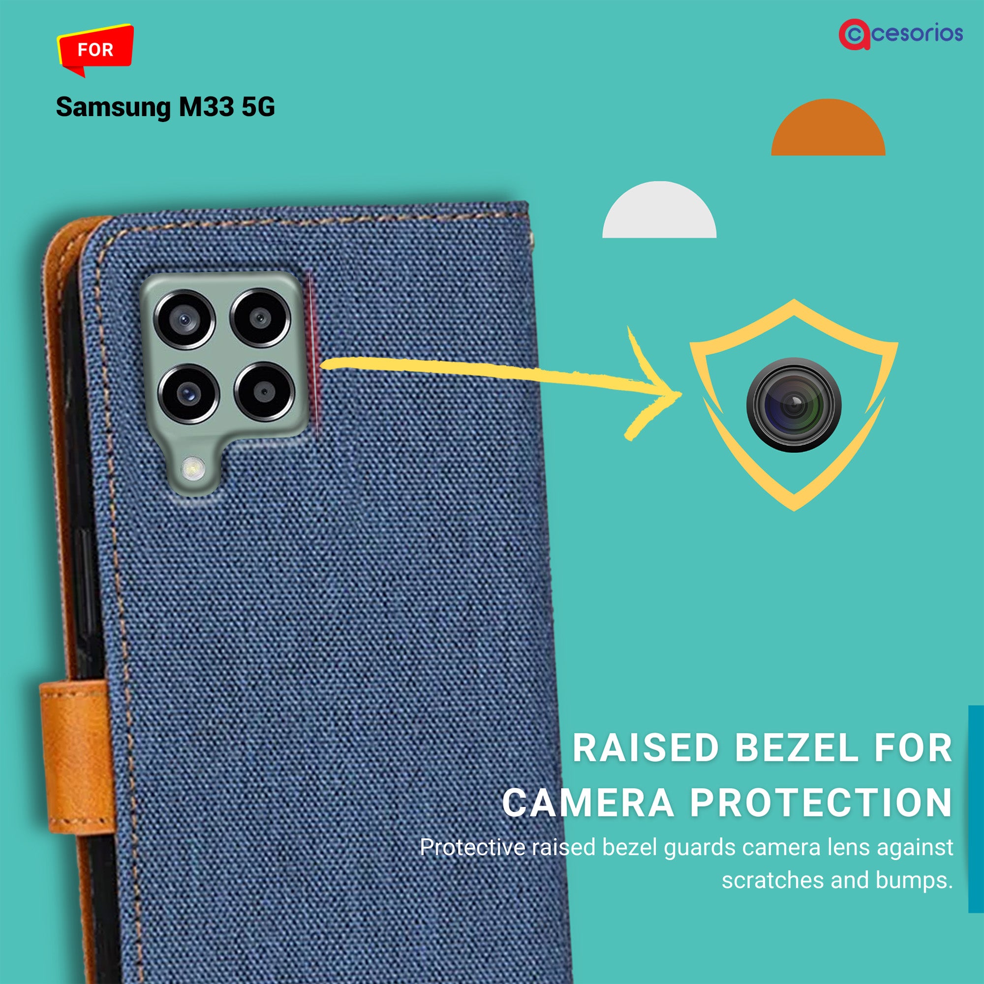 Accesorios Samsung M33 5G denim flip cover – Blue – Image 2 #color_blue