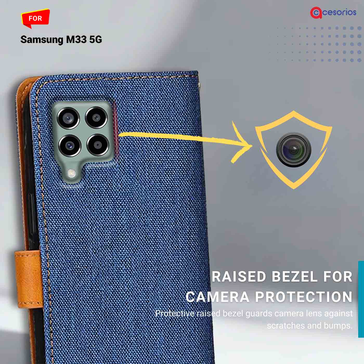Denim & Leather back panel — Samsung M33 5G in Blue mobile case
