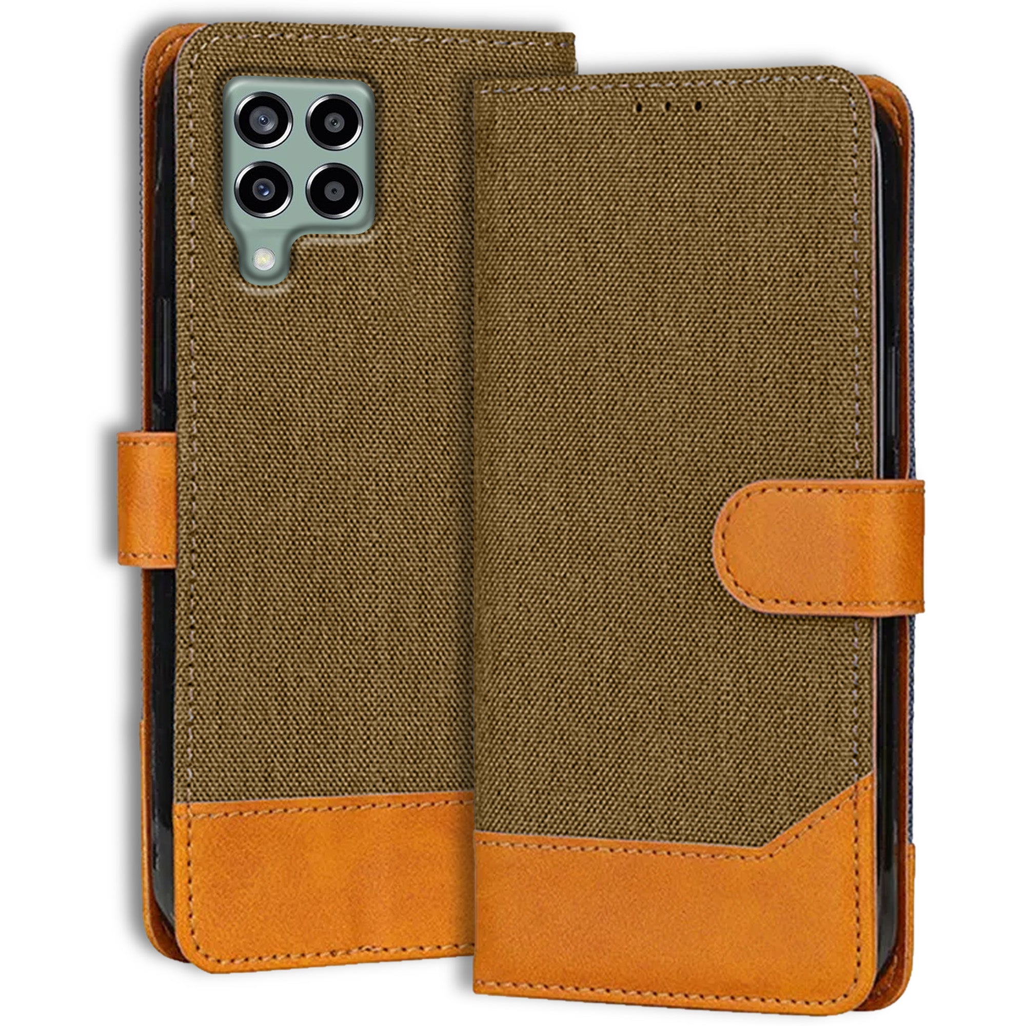 Accesorios Samsung M33 5G denim flip cover – Dark Brown – Image 1 #color_dark brown