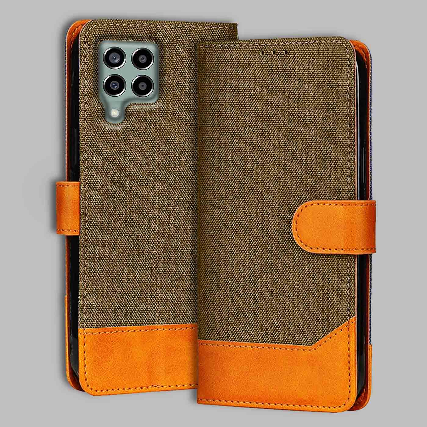 Accesorios Samsung M33 5G denim flip cover – Dark Brown – Image 1 #color_dark b