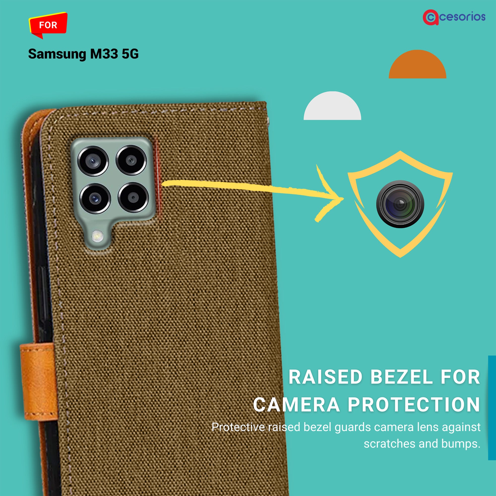 Accesorios Samsung M33 5G denim flip cover – Dark Brown – Image 2 #color_dark brown