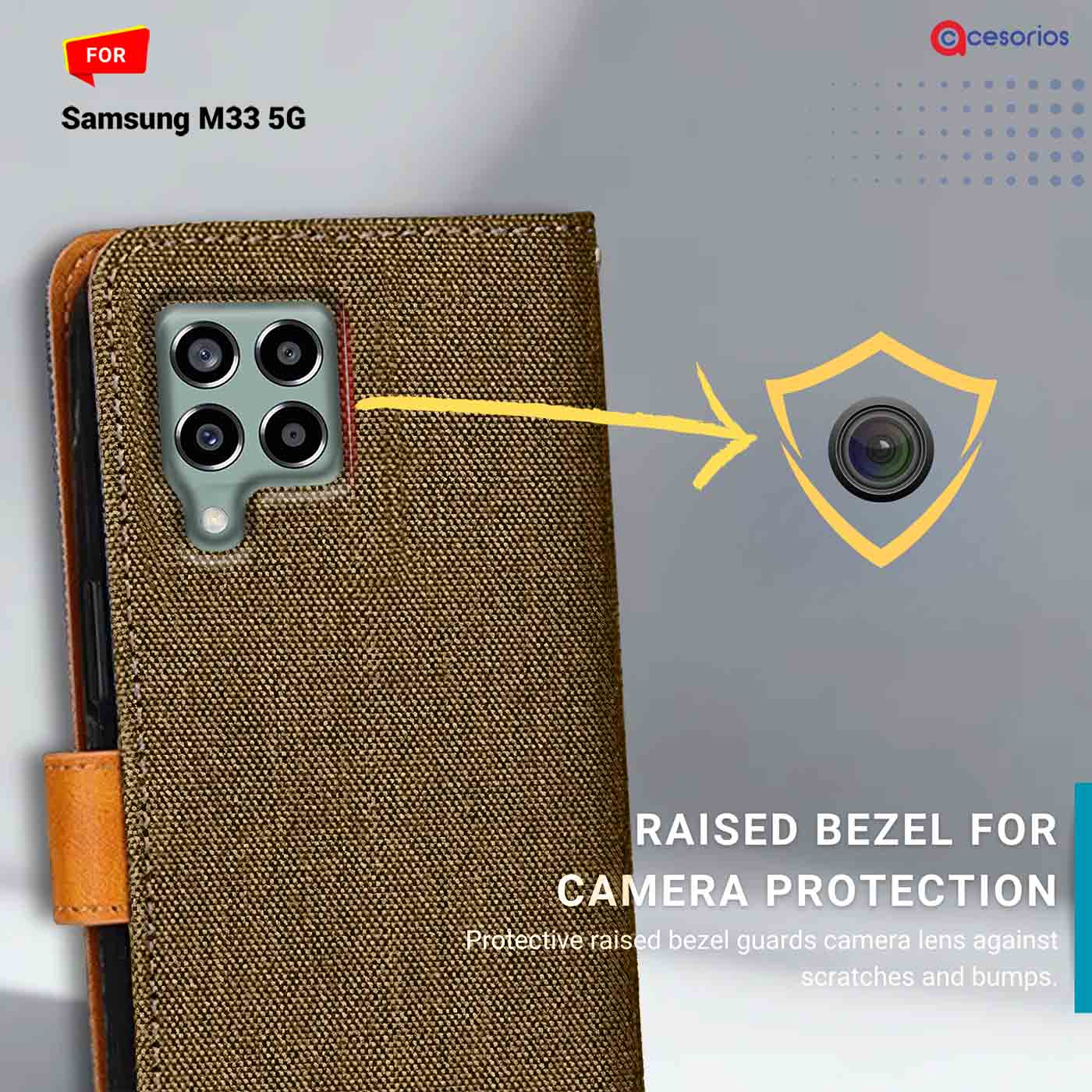 Denim & Leather back panel — Samsung M33 5G in Dark Brown mobile case