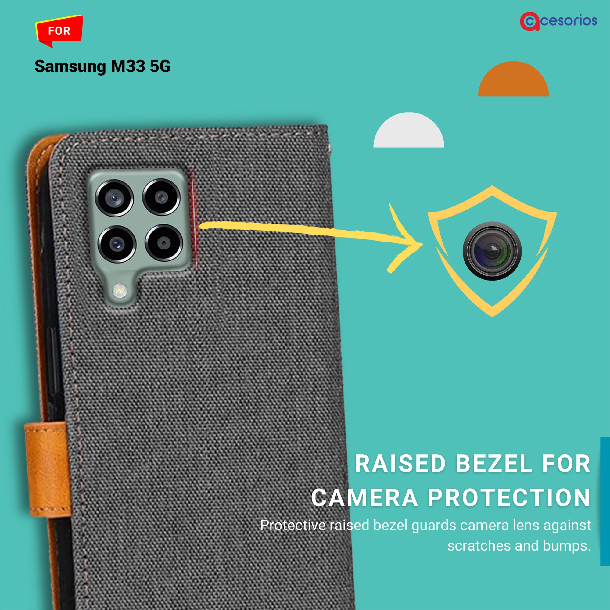 Accesorios Samsung M33 5G denim flip cover – Grey – Image 2 #color_grey
