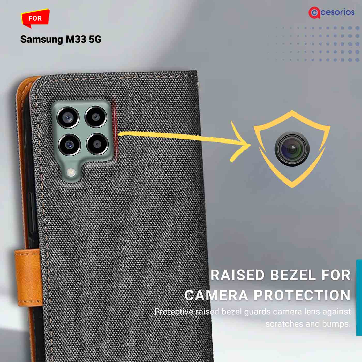 Denim & Leather back panel — Samsung M33 5G in Grey mobile case