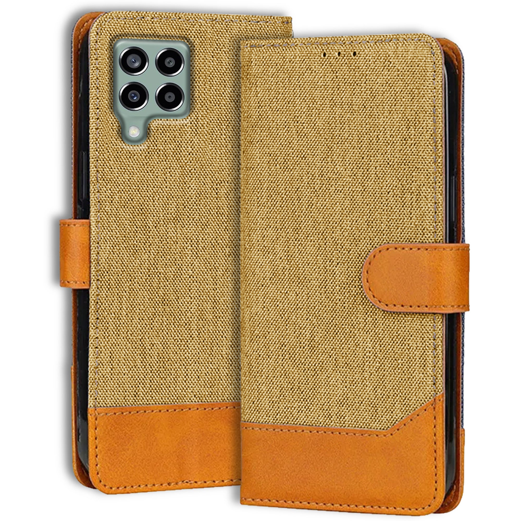 Accesorios Samsung M33 5G denim flip cover – Light Brown – Image 1 #color_light brown
