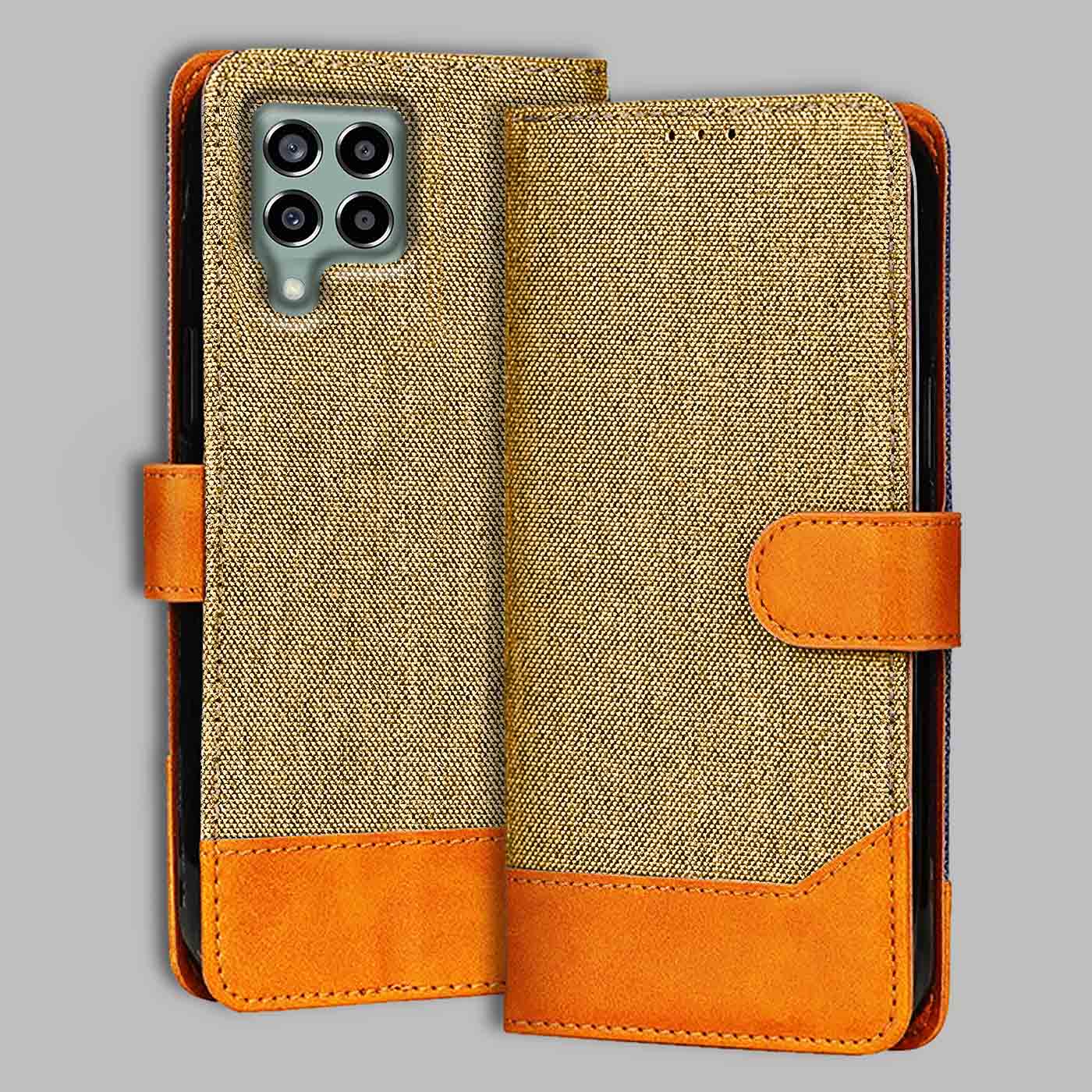 Accesorios Samsung M33 5G denim flip cover – Light Brown – Image 1 #color_light b