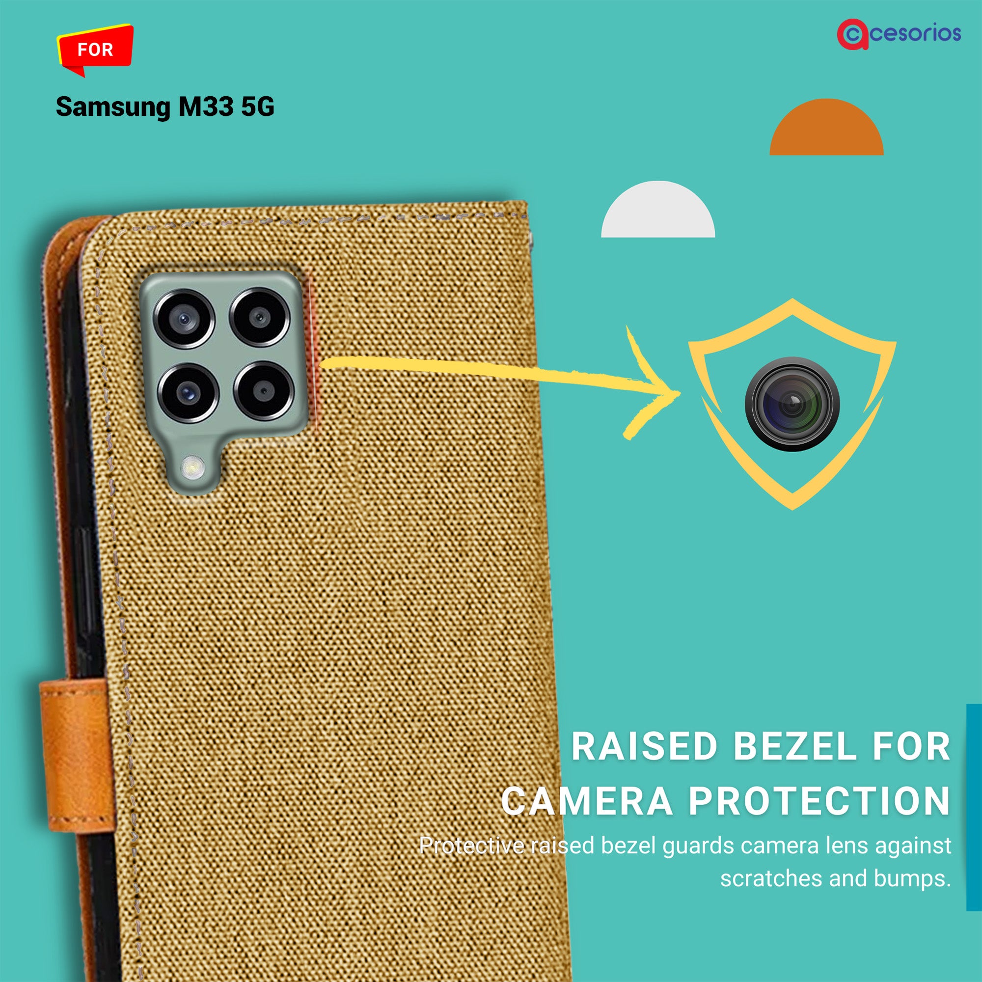 Accesorios Samsung M33 5G denim flip cover – Light Brown – Image 2 #color_light brown