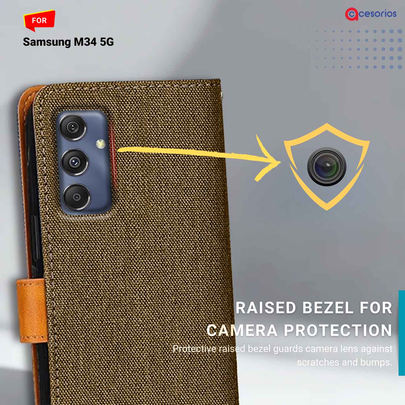Denim & Leather back panel — Samsung M34 5G in Dark Brown mobile case