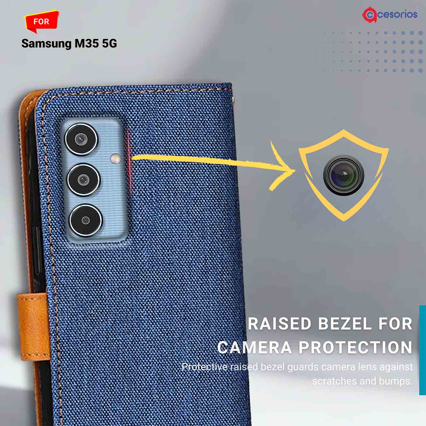 Denim & Leather back panel — Samsung M35 5G in Blue mobile case