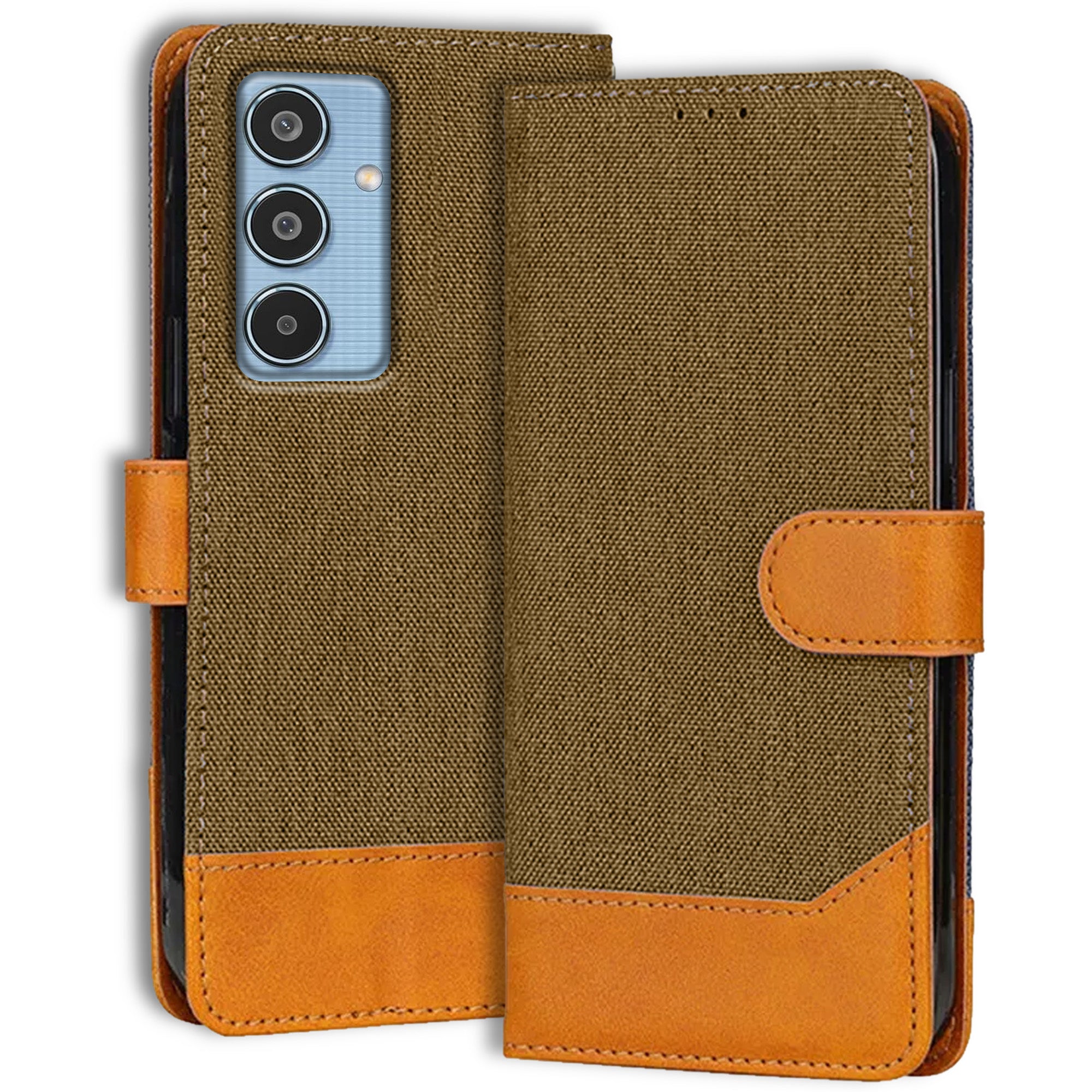 Accesorios Samsung M35 5G denim flip cover – Dark Brown – Image 1 #color_dark brown