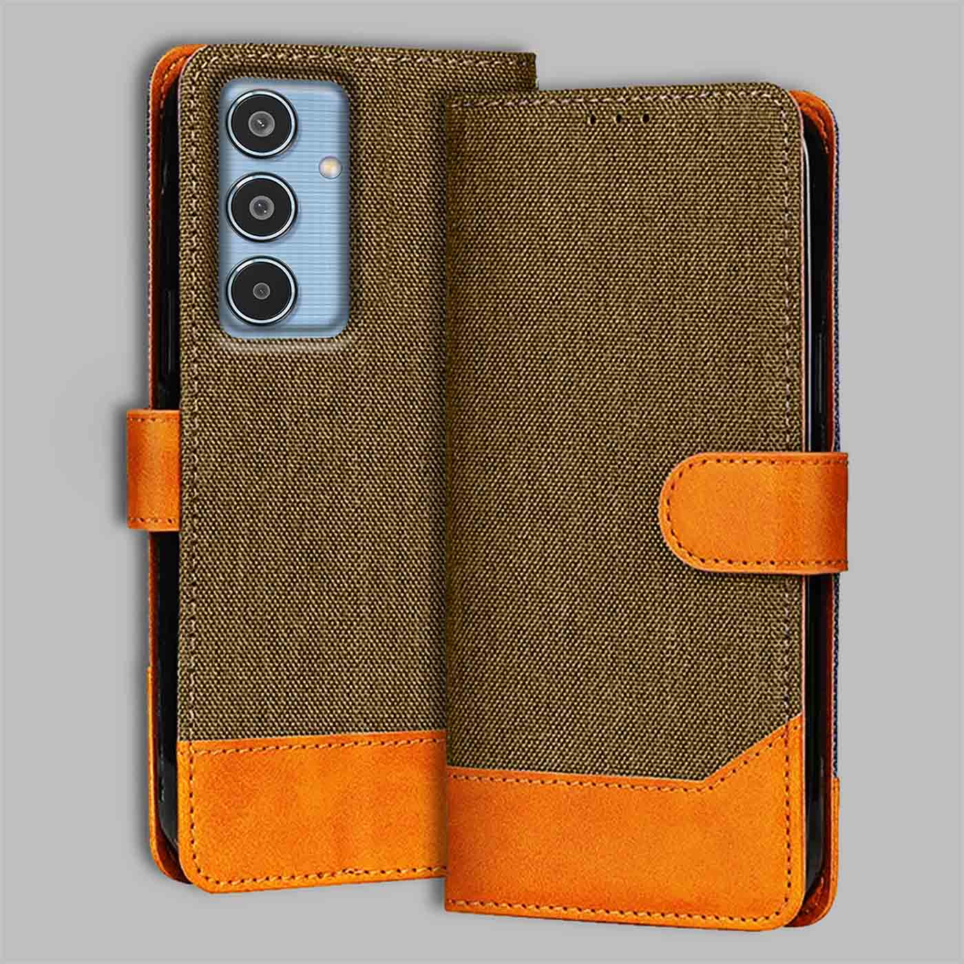 Accesorios Samsung M35 5G denim flip cover – Dark Brown – Image 1 #color_dark b