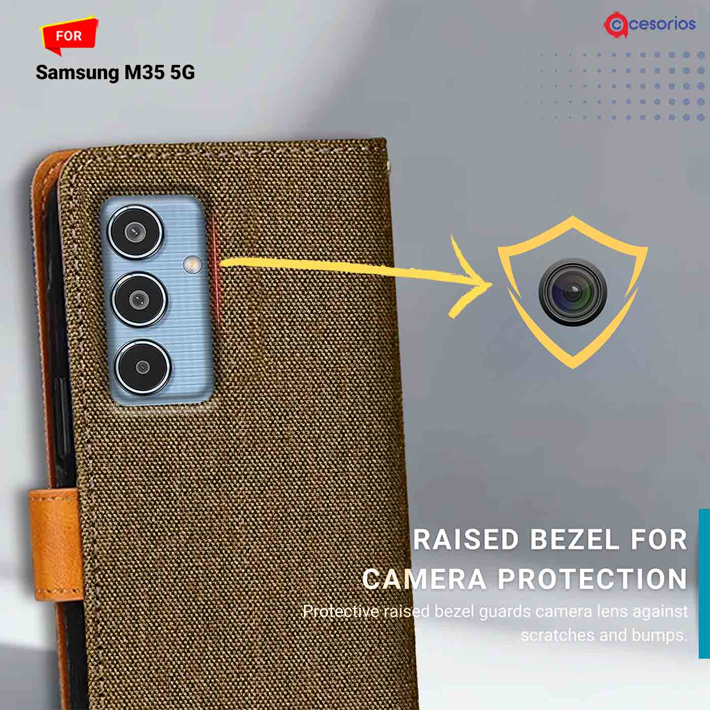 Denim & Leather back panel — Samsung M35 5G in Dark Brown mobile case
