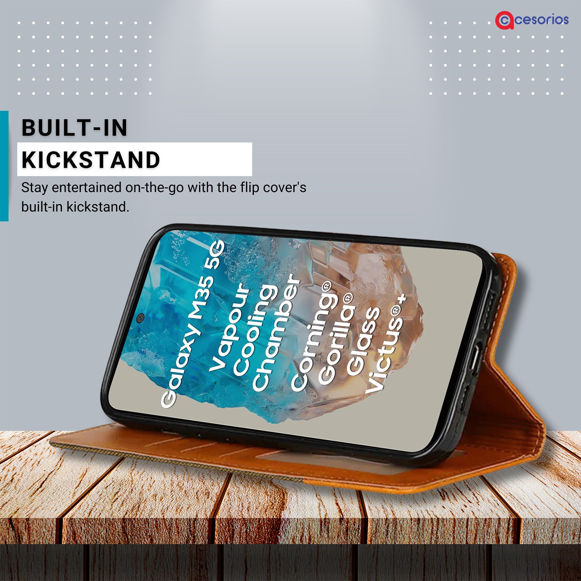 Accesorios Samsung M35 5G denim flip cover – Dark Brown – Image 4 #color_dark brown
